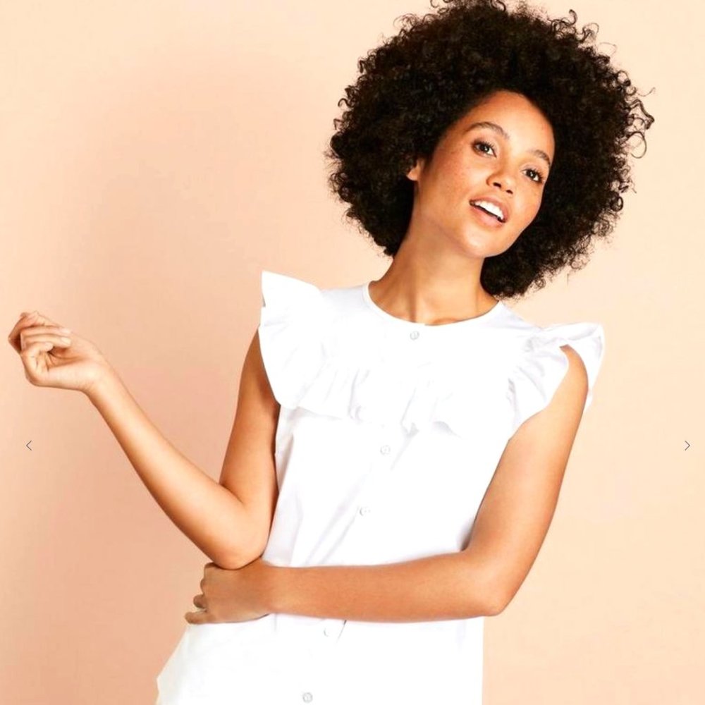 Brooks Brothers Crisp White Ruffle-Trimmed Poplin Blouse Top SZ 6